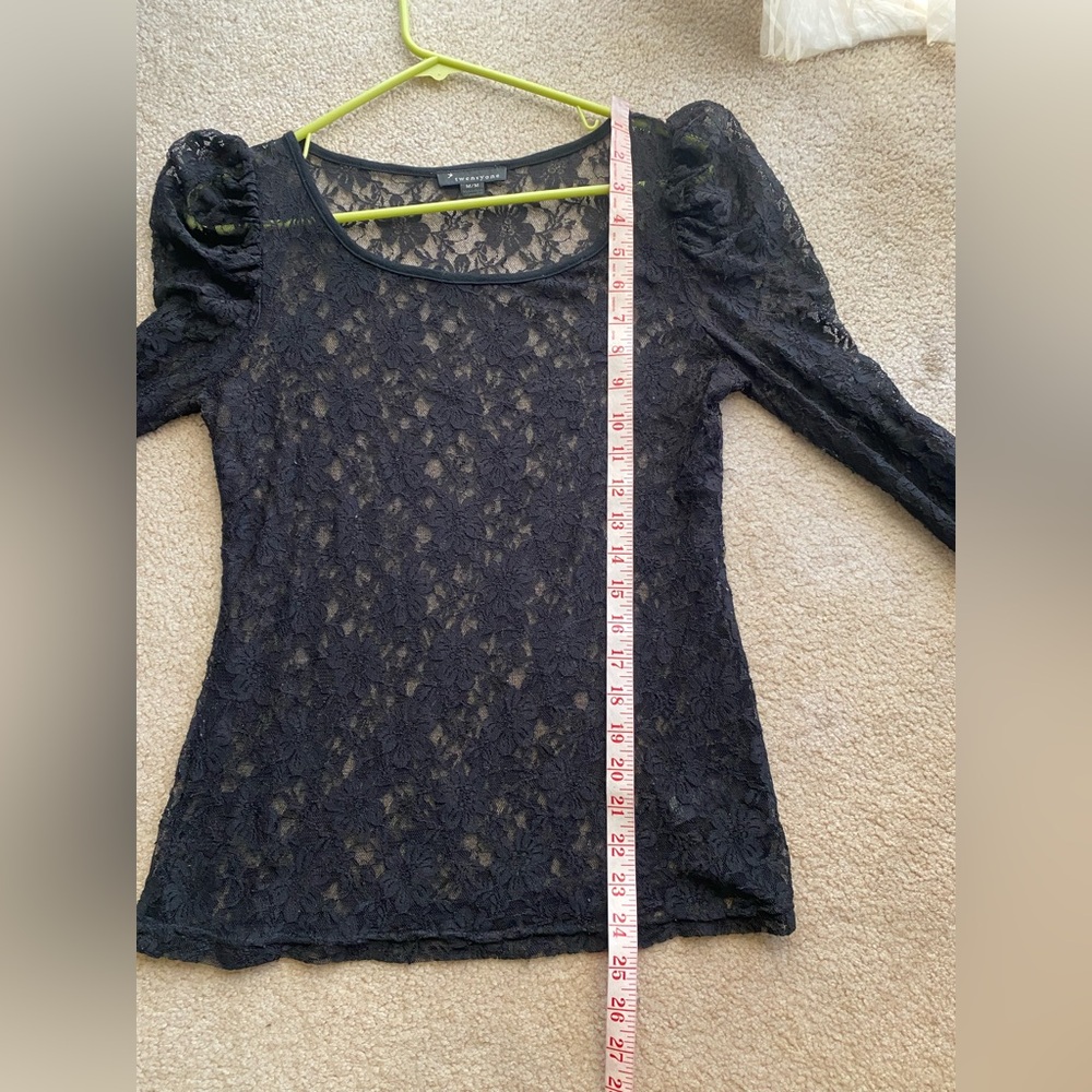 Twenty One sheer black lace long sleeve blouse - Picture 13 of 15